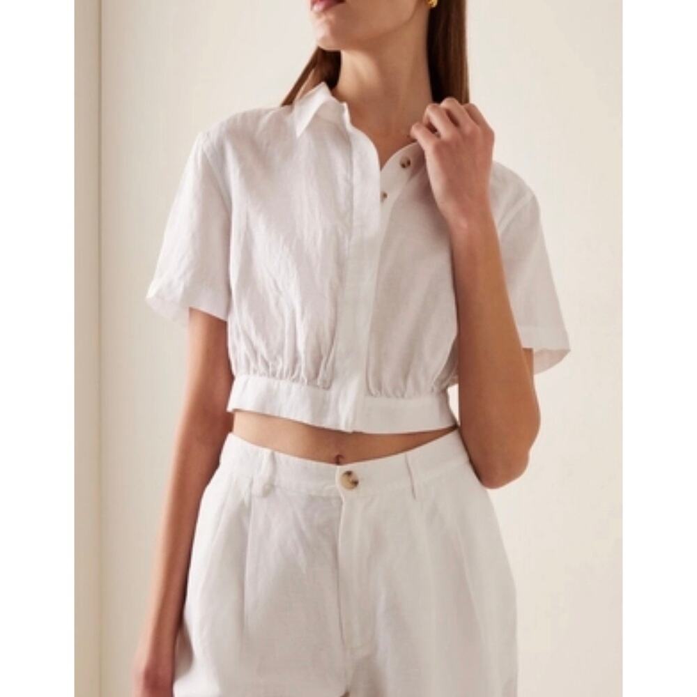 Onia Cropped Linen Blend Shirt Sz. S